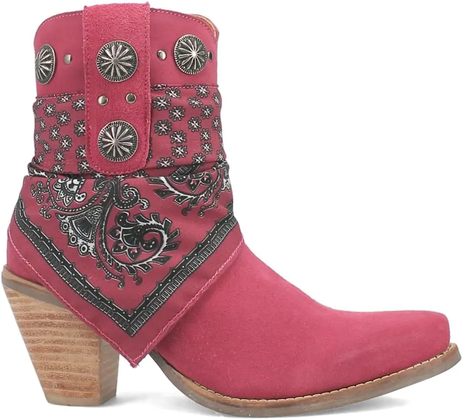 Dingo Womens Bandida Paisley Studded Round Toe Casual Boots Ankle Mid Heel 2-3" - Black