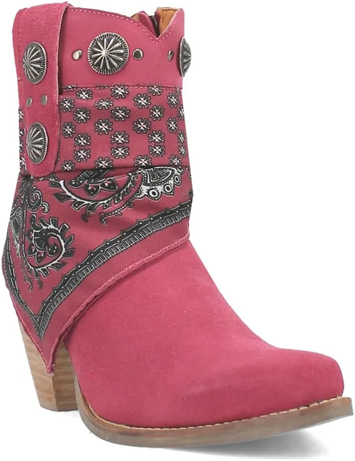 Dingo Womens Bandida Paisley Studded Round Toe Casual Boots Ankle Mid Heel 2-3" - Black