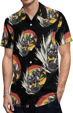 Dirt Bike Rider Motocross Men's Short Sleeve Shirts Casual Button Down Shirt Dress Tee Tops for Beach Work