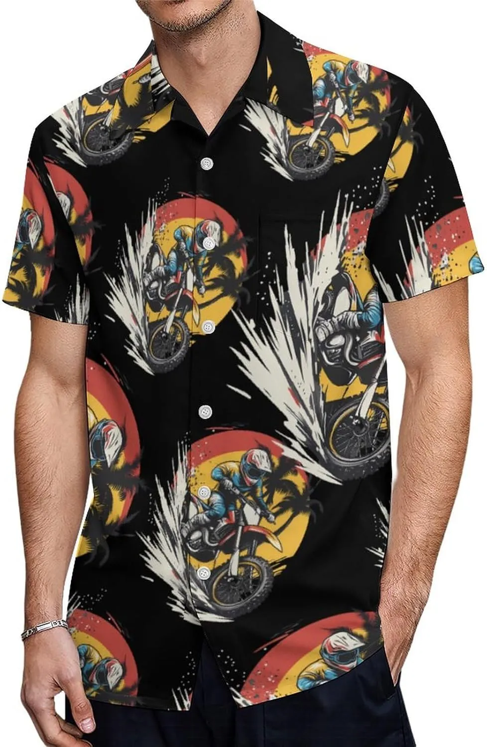 Dirt Bike Rider Motocross Men's Short Sleeve Shirts Casual Button Down Shirt Dress Tee Tops for Beach Work
