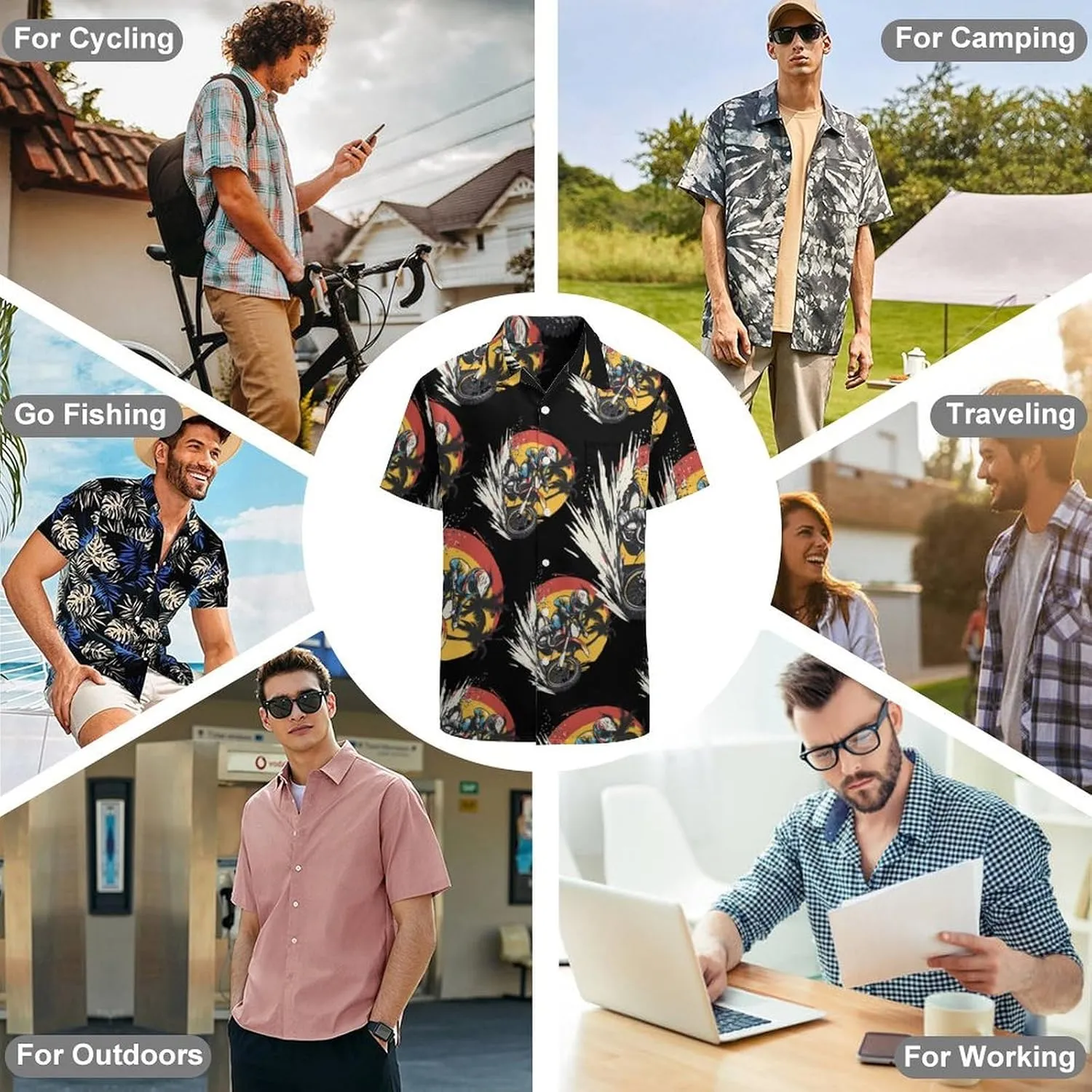 Dirt Bike Rider Motocross Men's Short Sleeve Shirts Casual Button Down Shirt Dress Tee Tops for Beach Work