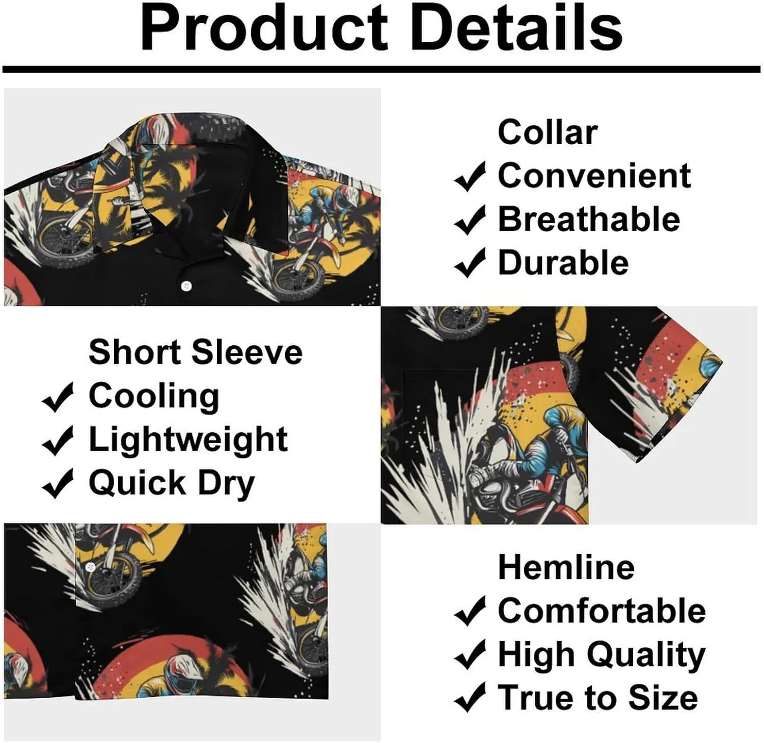 Dirt Bike Rider Motocross Men's Short Sleeve Shirts Casual Button Down Shirt Dress Tee Tops for Beach Work
