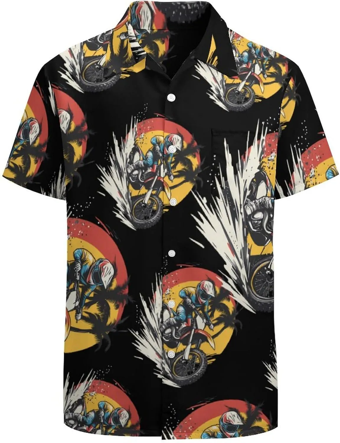 Dirt Bike Rider Motocross Men's Short Sleeve Shirts Casual Button Down Shirt Dress Tee Tops for Beach Work