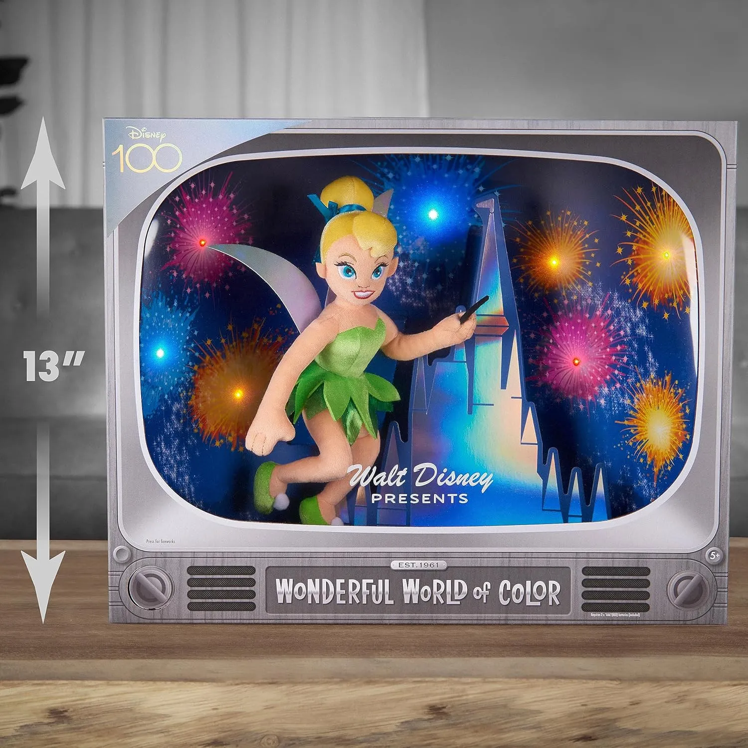 Disney100 Years of Wonder Walt Disney Presents “Wonderful World of Color” Tinker Bell Collectible Plush Stuffed Doll, Kids Toys for Ages 5 Up, Amazon Exclusive by Just Play