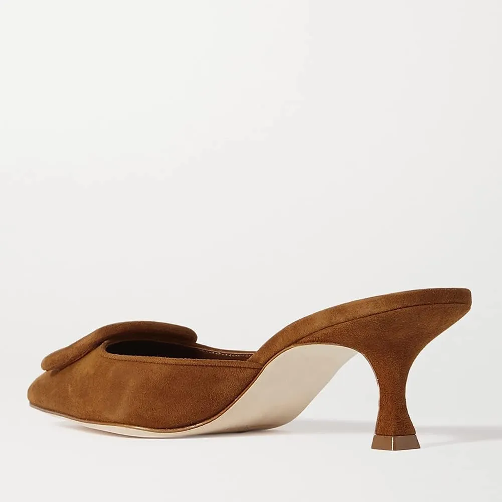 Divanne Heeled Mules for Women, Pointed Toe Slingback Pumps Buckle Kitten Heels Mules Slides Backless Dress Sandals