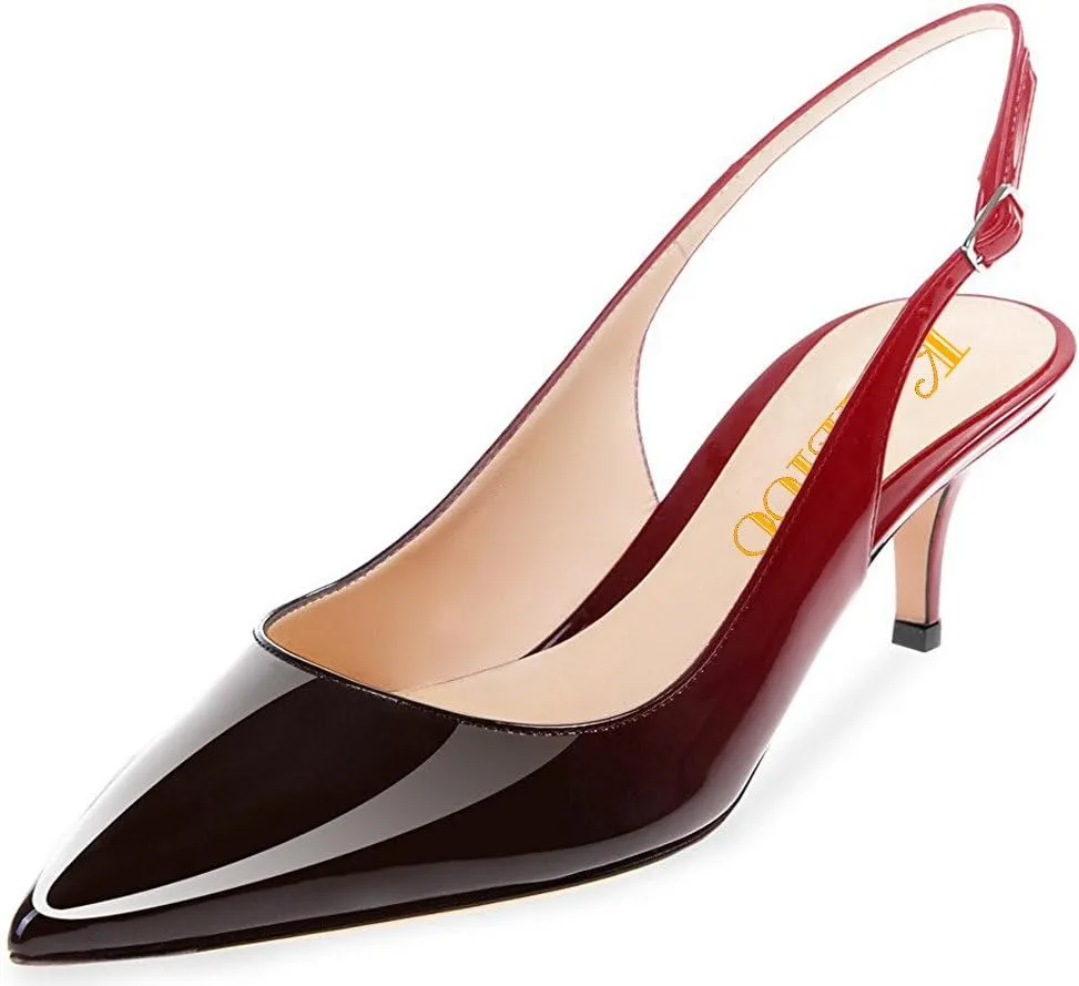 Divanne Slingback Pumps, Women's Pointed Toe Low Heel Sandals Slingback Strap Kitten Heel Pumps Evening Party Wedding Shoes