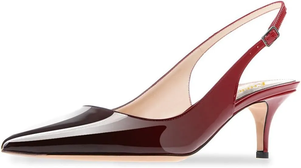 Divanne Slingback Pumps, Women's Pointed Toe Low Heel Sandals Slingback Strap Kitten Heel Pumps Evening Party Wedding Shoes