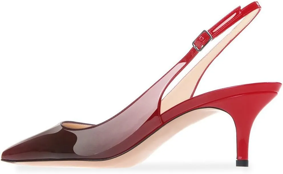 Divanne Slingback Pumps, Women's Pointed Toe Low Heel Sandals Slingback Strap Kitten Heel Pumps Evening Party Wedding Shoes