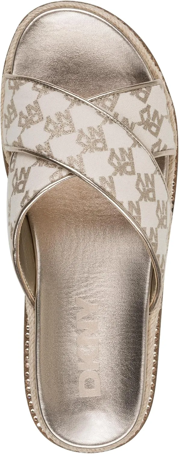 DKNY Women's Berris Criss Cross Espadrille Platform Sandal with Logo Flat