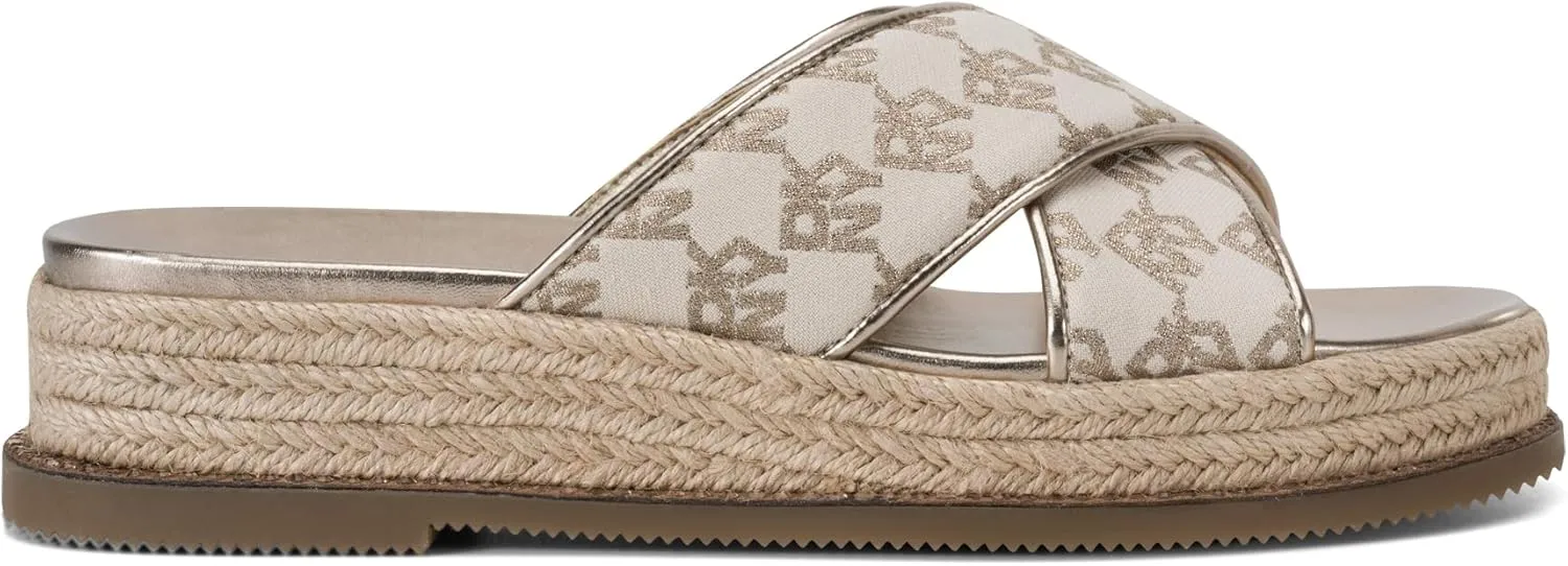 DKNY Women's Berris Criss Cross Espadrille Platform Sandal with Logo Flat