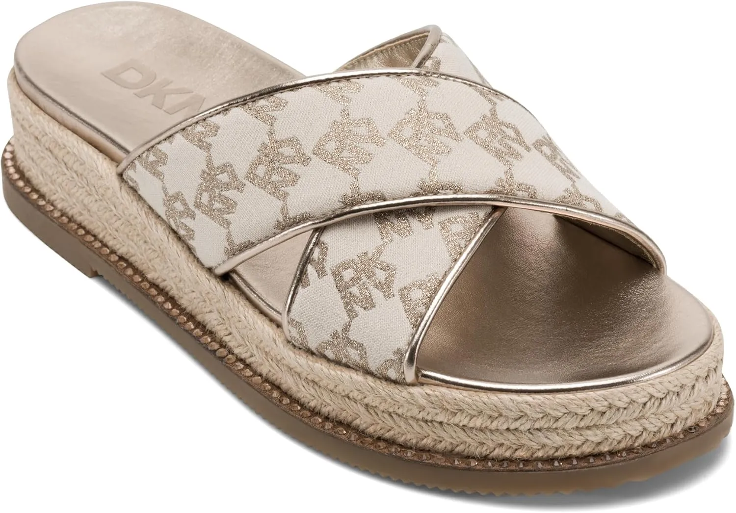 DKNY Women's Berris Criss Cross Espadrille Platform Sandal with Logo Flat