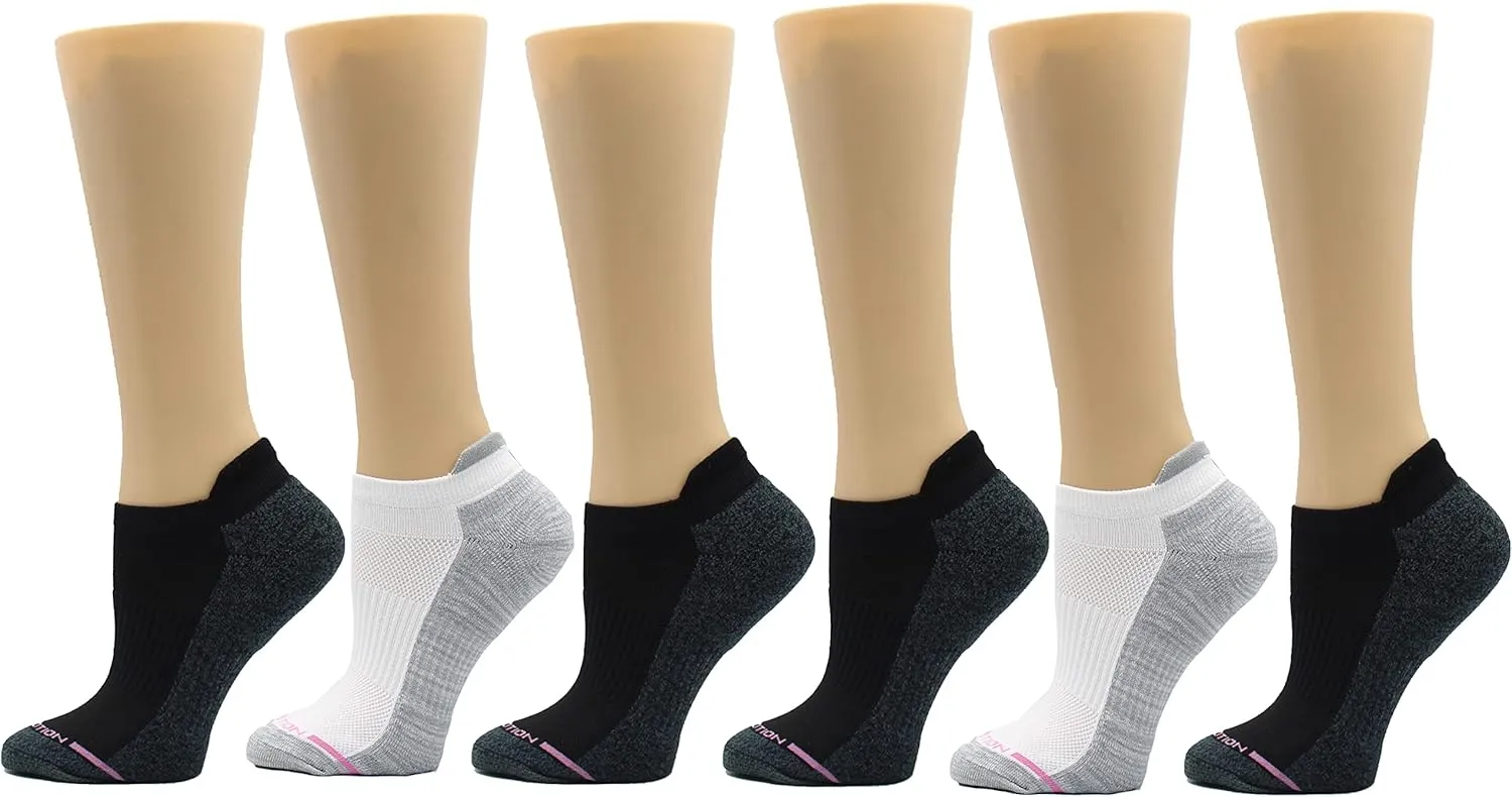 Dr. Motion Womens Low Cut Cushioned Breathable Compression Ankle Socks with Arch Support 6 Pairs
