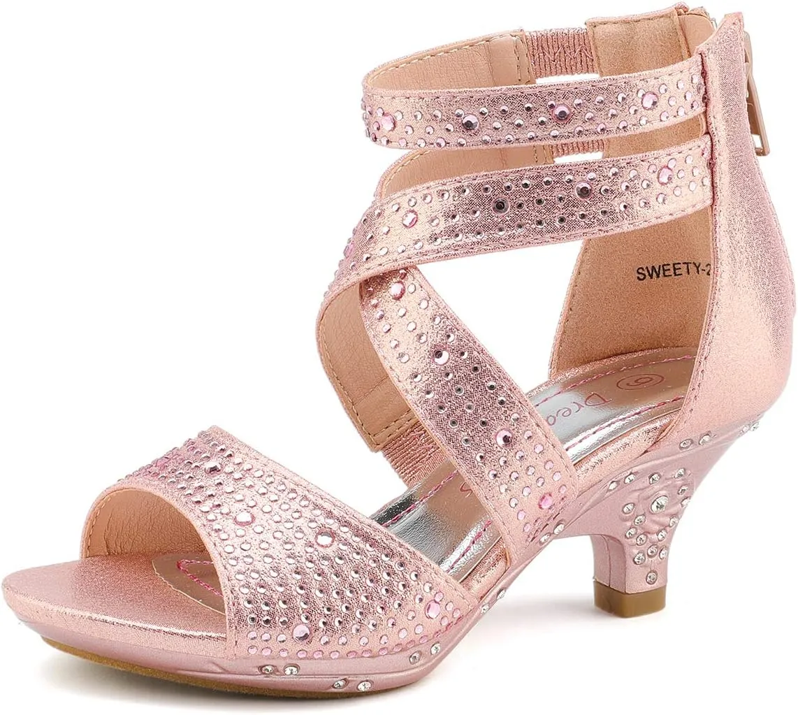 DREAM PAIRS Girls Sandals Low Heel Dress Pump Sandals