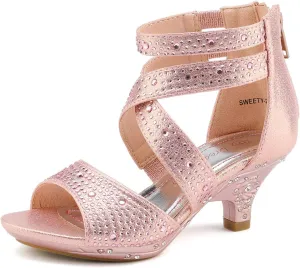 DREAM PAIRS Girls Sandals Low Heel Dress Pump Sandals