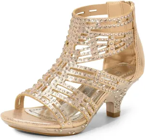 DREAM PAIRS Girls Sandals Low Heel Dress Pump Sandals