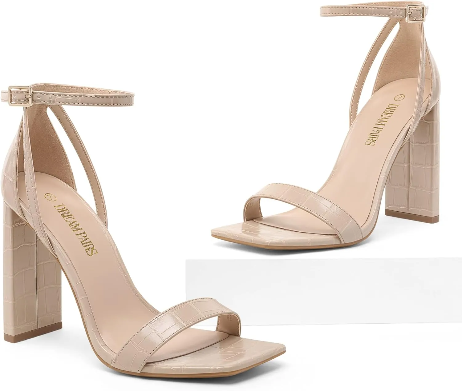 DREAM PAIRS High Heels Chunky Block Square Toe Heels for Women Dressy Open Toe Heel Sandals