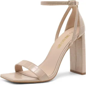 DREAM PAIRS High Heels Chunky Block Square Toe Heels for Women Dressy Open Toe Heel Sandals