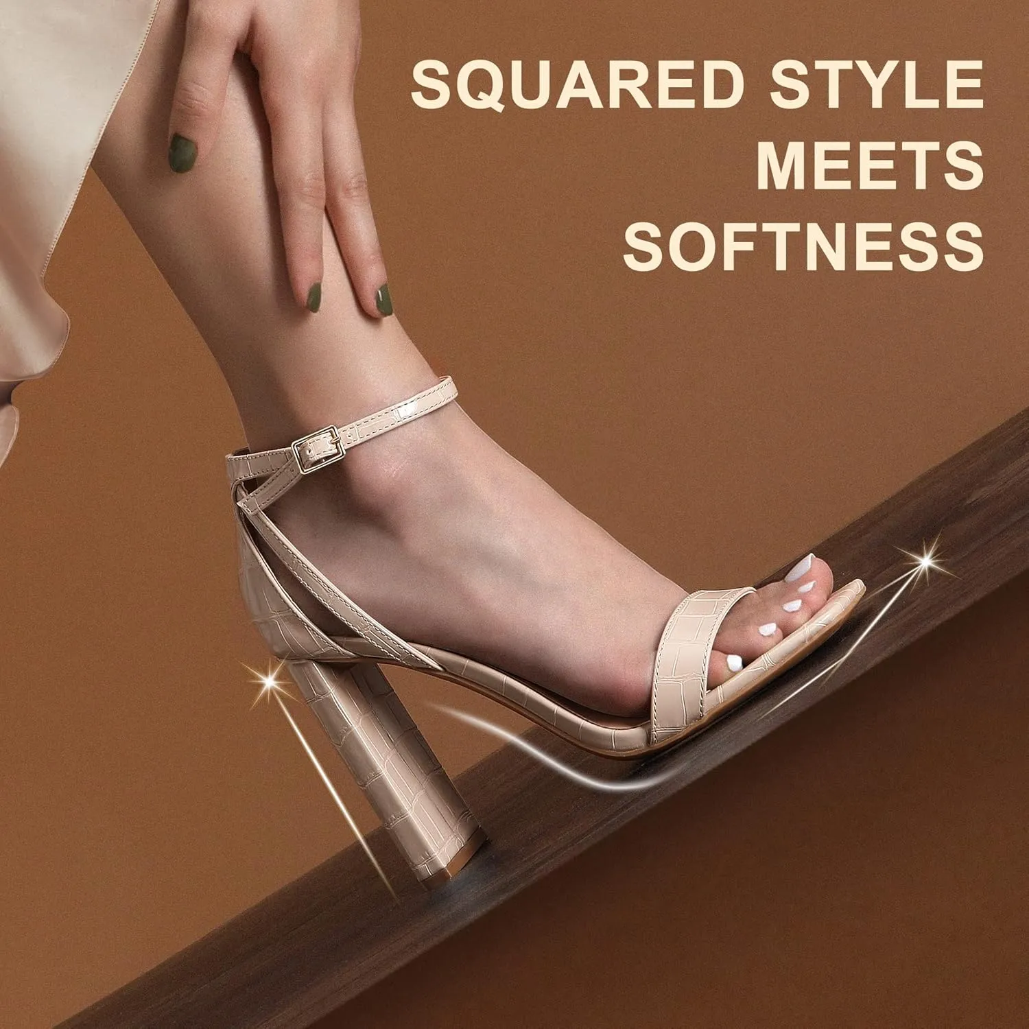 DREAM PAIRS High Heels Chunky Block Square Toe Heels for Women Dressy Open Toe Heel Sandals