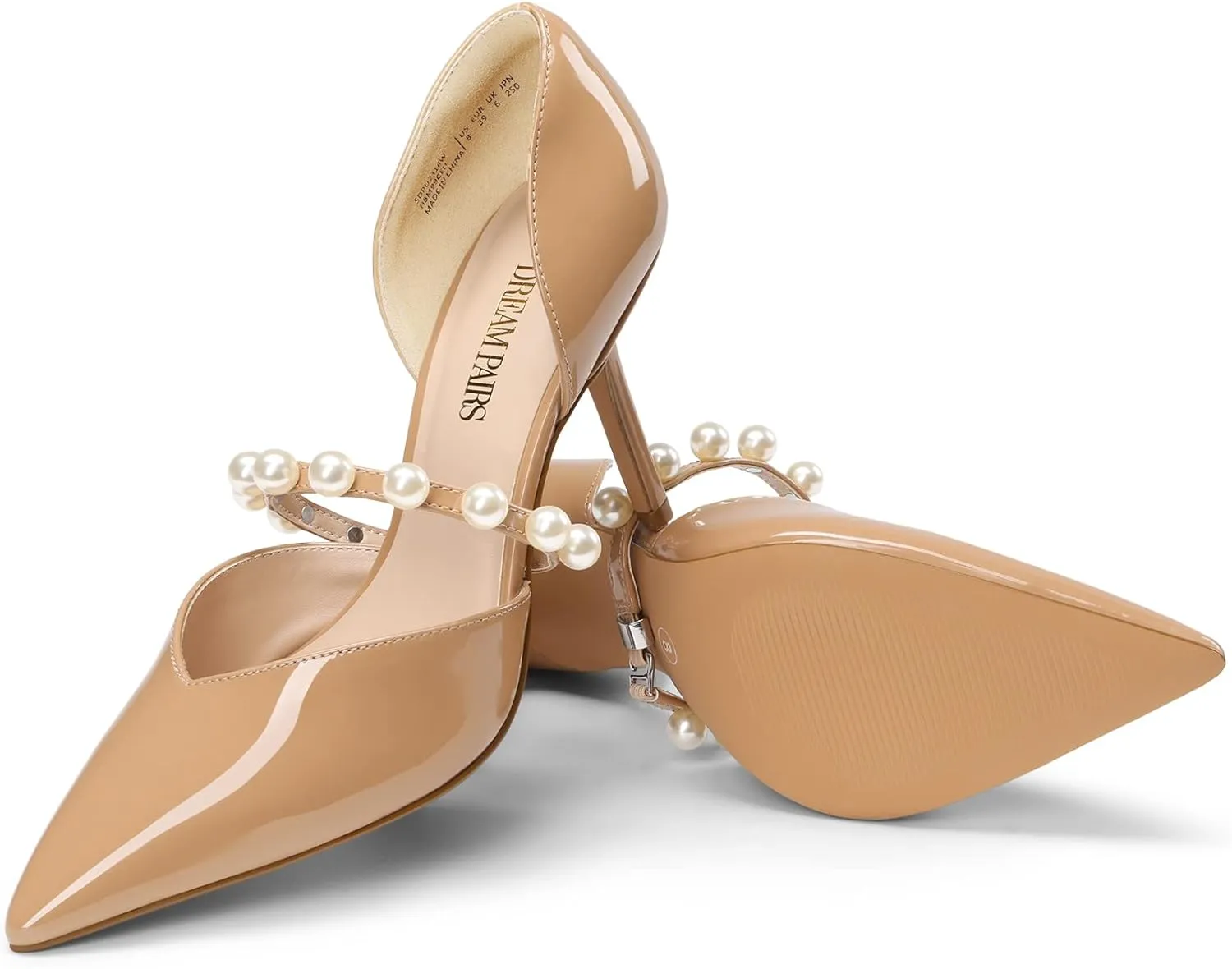DREAM PAIRS Women's Closed Toe High Heels Stiletto Pointed Toe Strappy Pearl Elegant D'Orsay Dress Wedding Party Pumps Shoes