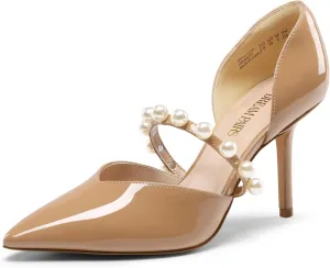 DREAM PAIRS Women's Closed Toe High Heels Stiletto Pointed Toe Strappy Pearl Elegant D'Orsay Dress Wedding Party Pumps Shoes