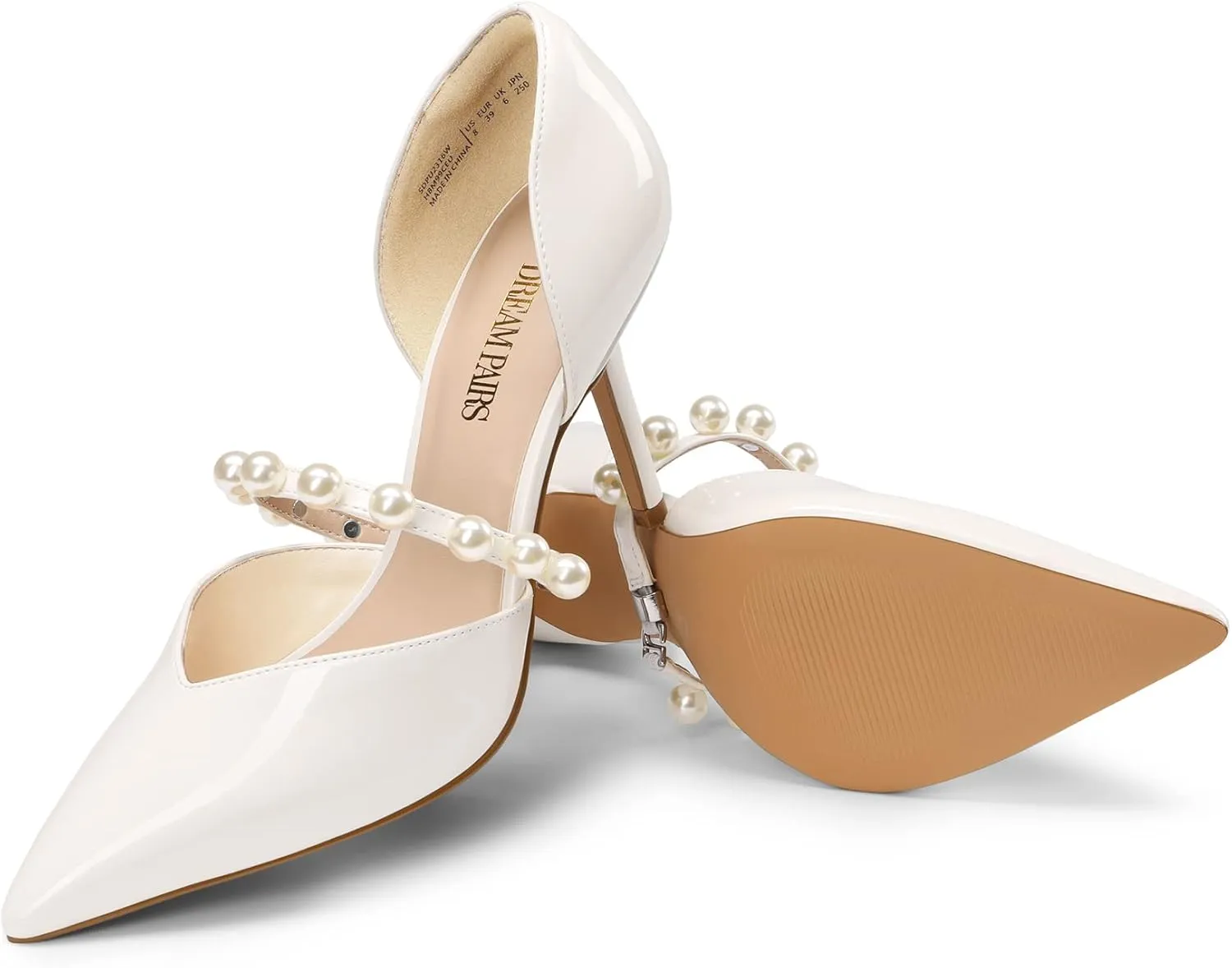 DREAM PAIRS Women's Closed Toe High Heels Stiletto Pointed Toe Strappy Pearl Elegant D'Orsay Dress Wedding Party Pumps Shoes