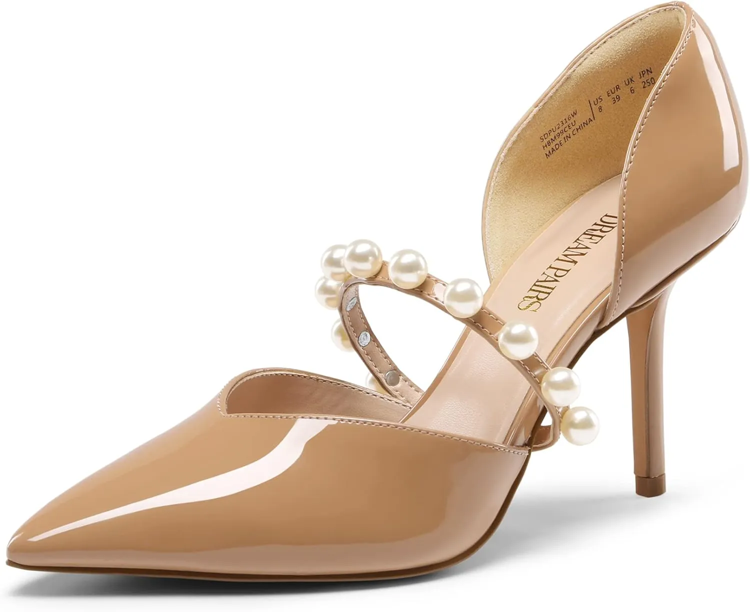 DREAM PAIRS Women's Closed Toe High Heels Stiletto Pointed Toe Strappy Pearl Elegant D'Orsay Dress Wedding Party Pumps Shoes