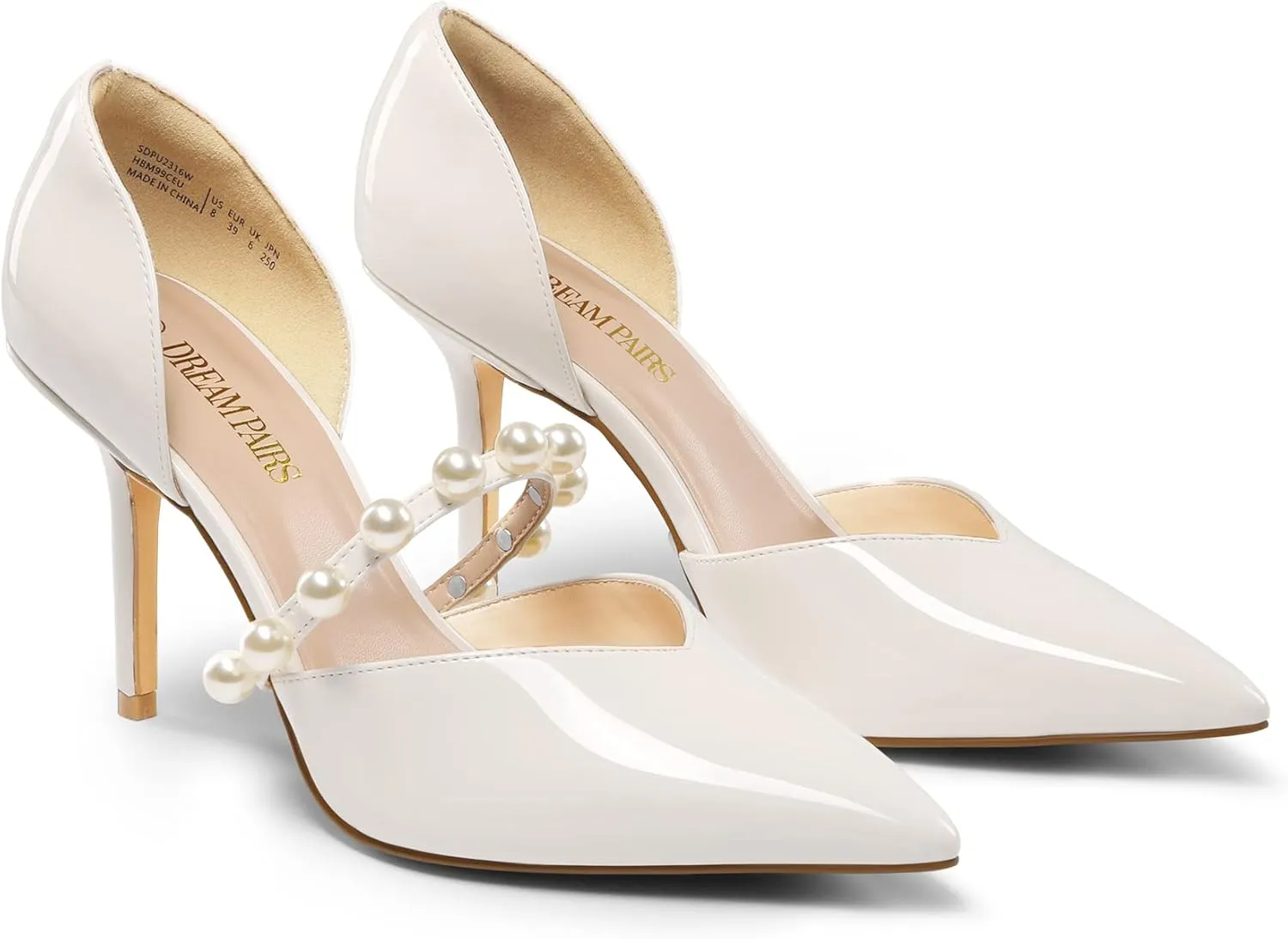 DREAM PAIRS Women's Closed Toe High Heels Stiletto Pointed Toe Strappy Pearl Elegant D'Orsay Dress Wedding Party Pumps Shoes