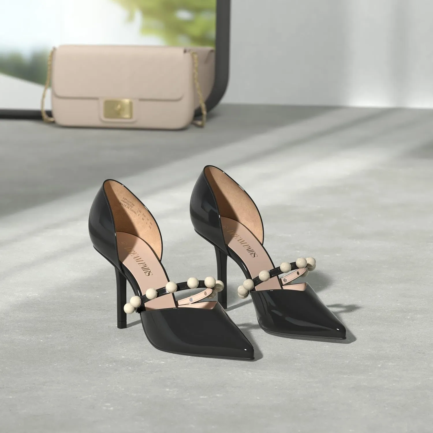 DREAM PAIRS Women's Closed Toe High Heels Stiletto Pointed Toe Strappy Pearl Elegant D'Orsay Dress Wedding Party Pumps Shoes
