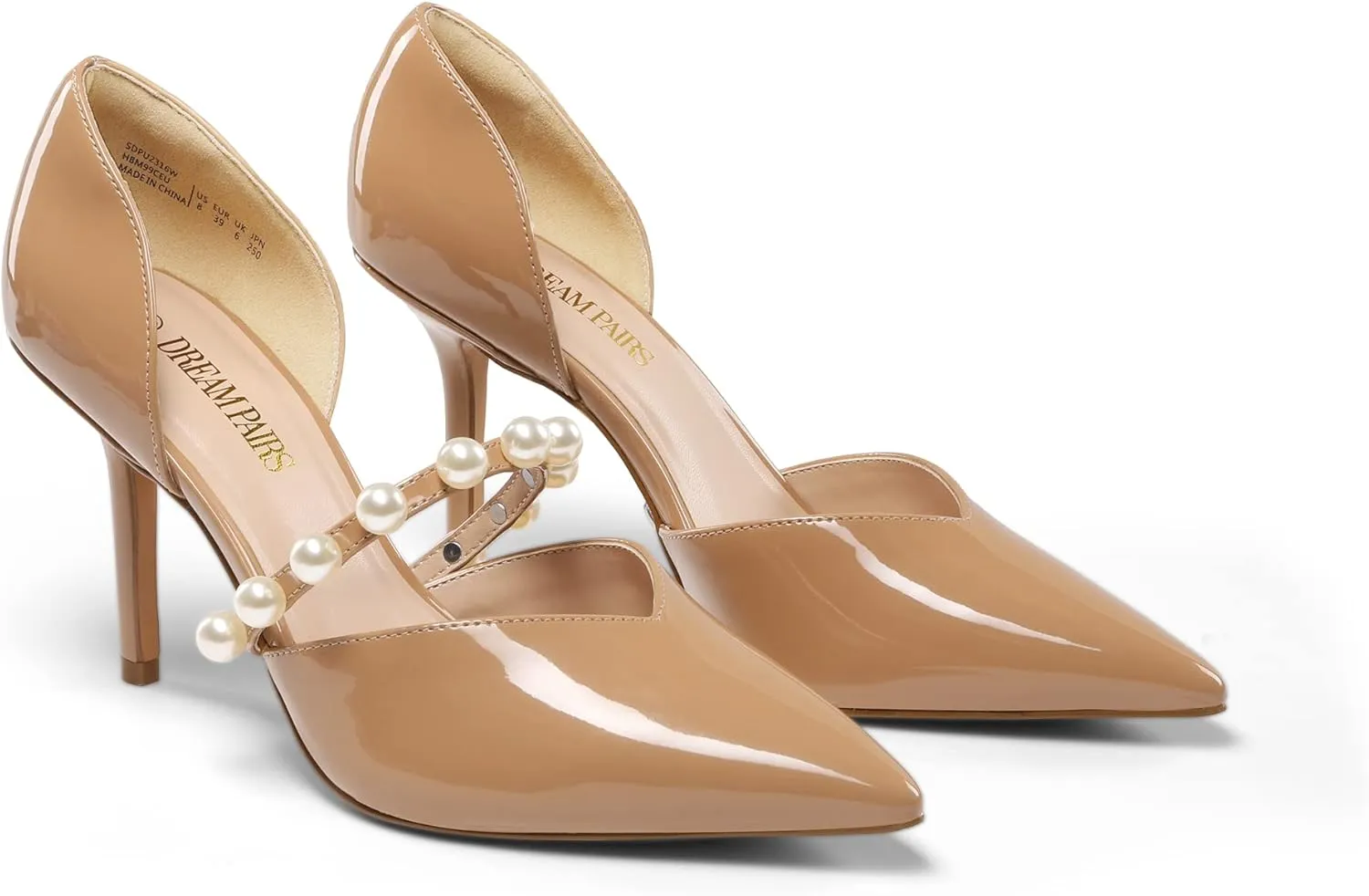 DREAM PAIRS Women's Closed Toe High Heels Stiletto Pointed Toe Strappy Pearl Elegant D'Orsay Dress Wedding Party Pumps Shoes
