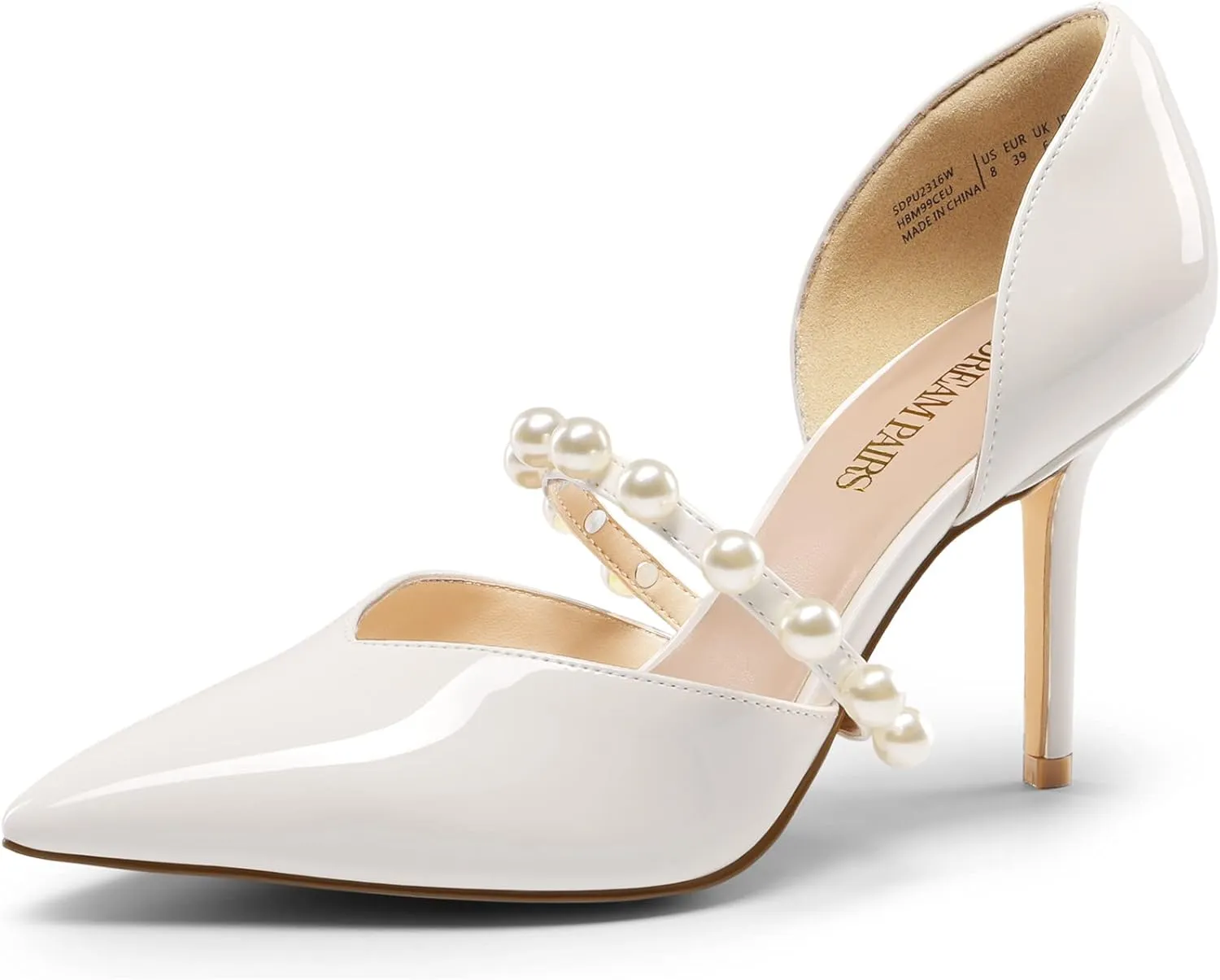 DREAM PAIRS Women's Closed Toe High Heels Stiletto Pointed Toe Strappy Pearl Elegant D'Orsay Dress Wedding Party Pumps Shoes