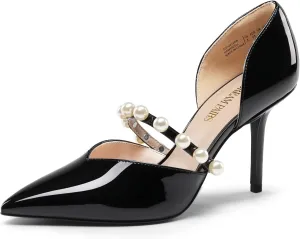 DREAM PAIRS Women's Closed Toe High Heels Stiletto Pointed Toe Strappy Pearl Elegant D'Orsay Dress Wedding Party Pumps Shoes