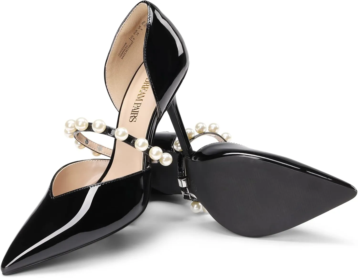 DREAM PAIRS Women's Closed Toe High Heels Stiletto Pointed Toe Strappy Pearl Elegant D'Orsay Dress Wedding Party Pumps Shoes