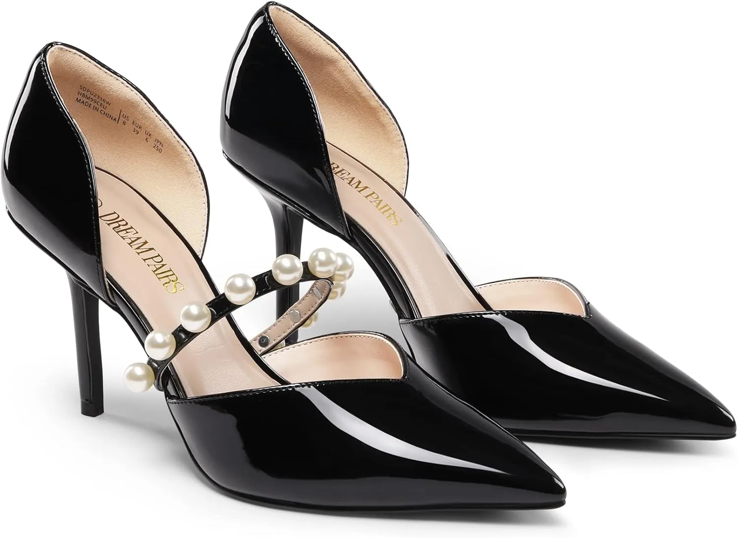 DREAM PAIRS Women's Closed Toe High Heels Stiletto Pointed Toe Strappy Pearl Elegant D'Orsay Dress Wedding Party Pumps Shoes