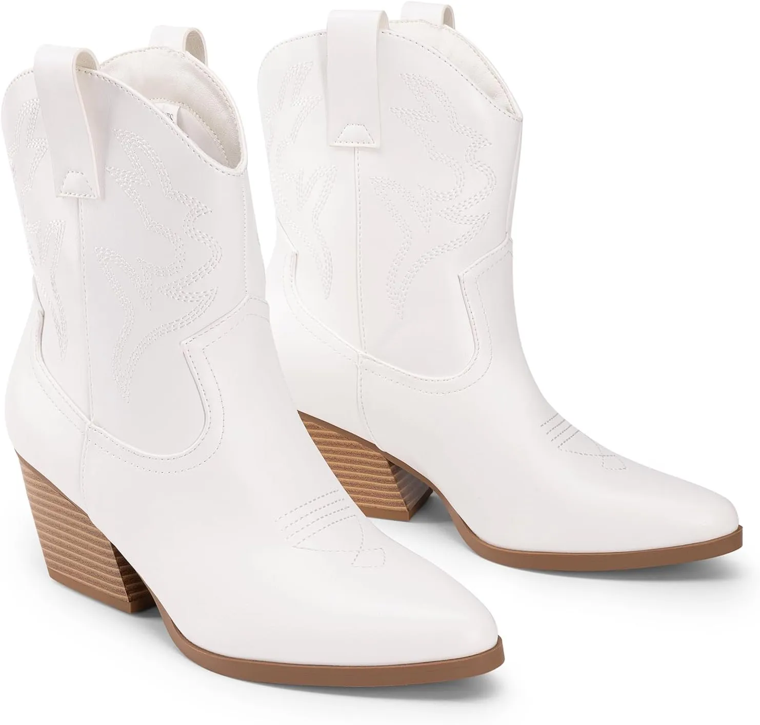 DREAM PAIRS Women's Cowboy Cowgirl Boots Embroidered Stitched Short Western Boots Low Chunky Heel Pointed Toe Ankle Booties