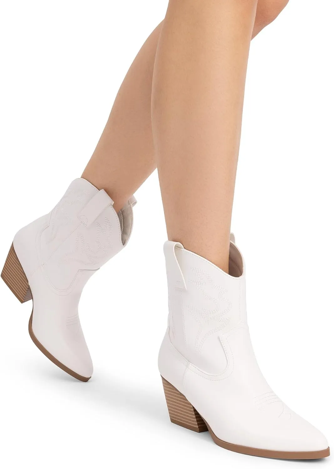 DREAM PAIRS Women's Cowboy Cowgirl Boots Embroidered Stitched Short Western Boots Low Chunky Heel Pointed Toe Ankle Booties