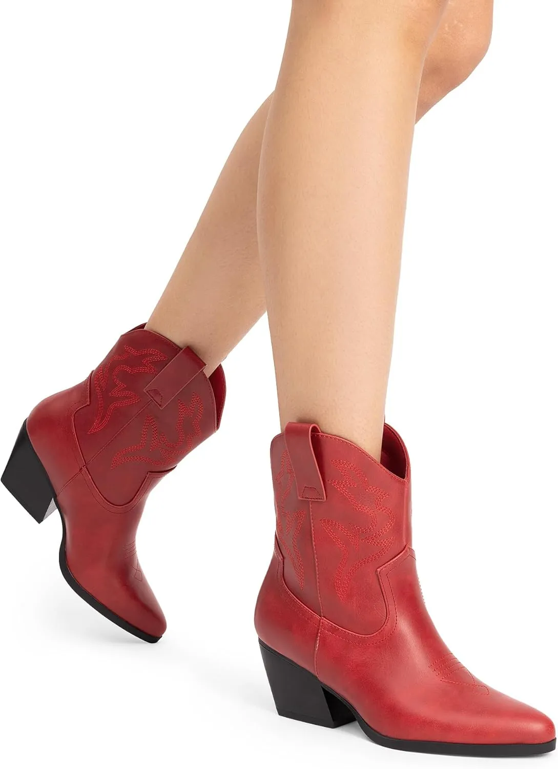 DREAM PAIRS Women's Cowboy Cowgirl Boots Embroidered Stitched Short Western Boots Low Chunky Heel Pointed Toe Ankle Booties
