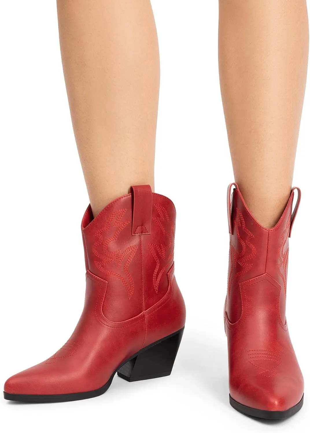 DREAM PAIRS Women's Cowboy Cowgirl Boots Embroidered Stitched Short Western Boots Low Chunky Heel Pointed Toe Ankle Booties