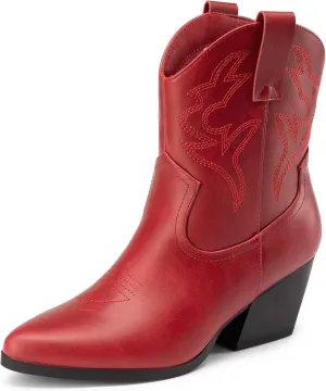 DREAM PAIRS Women's Cowboy Cowgirl Boots Embroidered Stitched Short Western Boots Low Chunky Heel Pointed Toe Ankle Booties