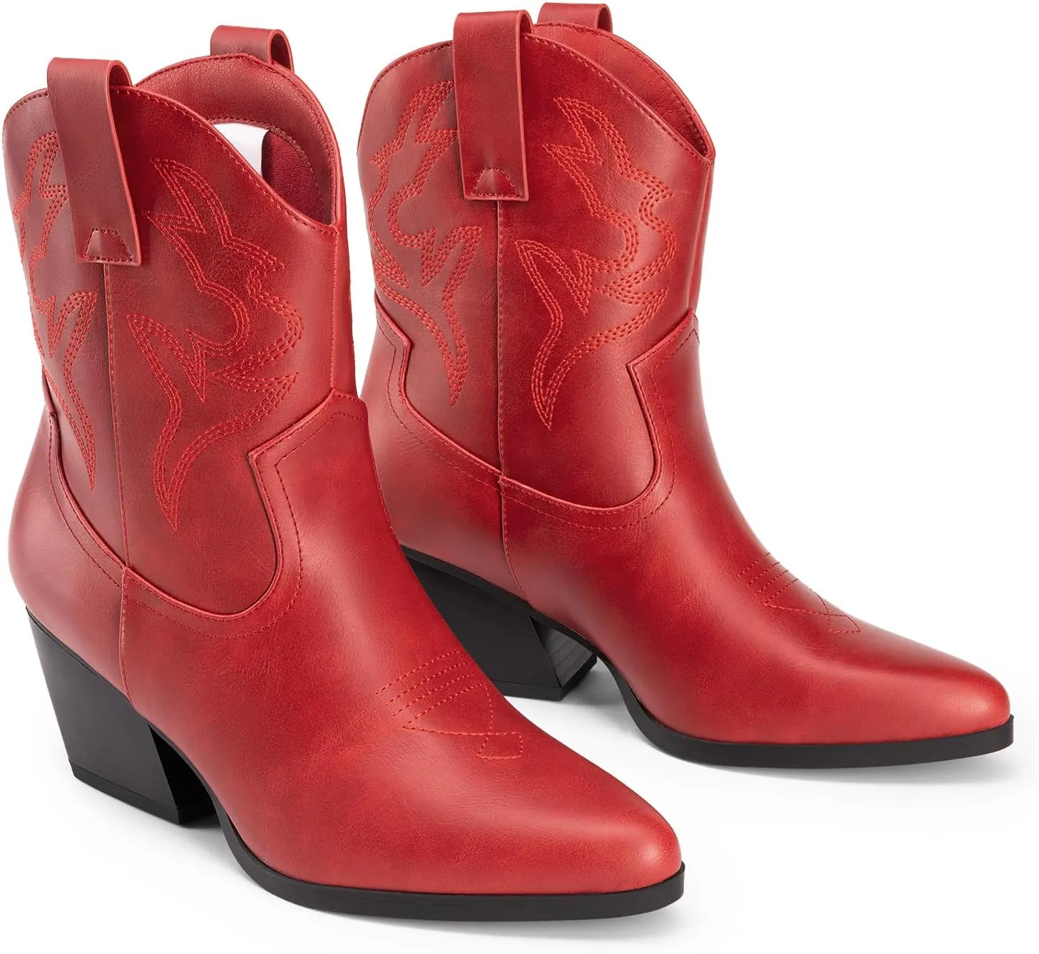 DREAM PAIRS Women's Cowboy Cowgirl Boots Embroidered Stitched Short Western Boots Low Chunky Heel Pointed Toe Ankle Booties