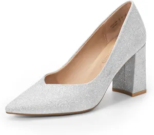 DREAM PAIRS Women’s High Chunky Closed Toe Block Heels Pointed Toe Wedding Party Elegant Slip On Pumps Shoes