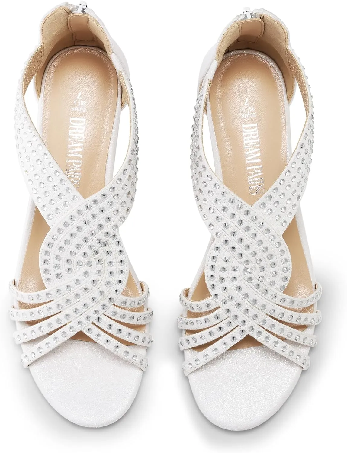 DREAM PAIRS Women's Open Toe Low Wedges Sandals Sparkly Rhinestone Strappy Zipper Weeding Dressy Elegant Summer Shoes for Lady