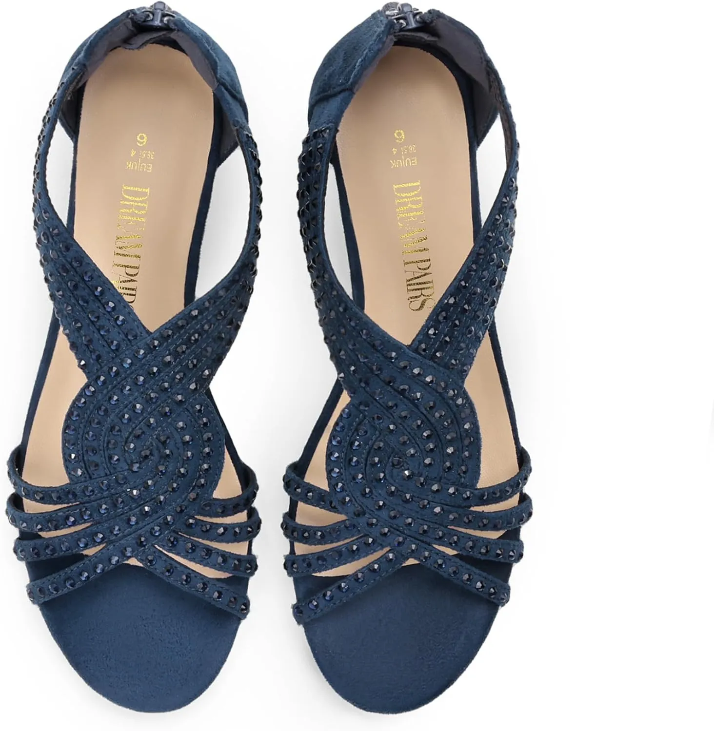 DREAM PAIRS Women's Open Toe Low Wedges Sandals Sparkly Rhinestone Strappy Zipper Weeding Dressy Elegant Summer Shoes for Lady