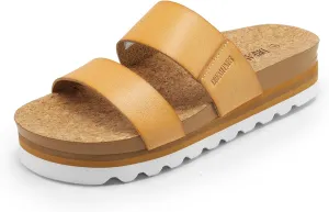 DREAM PAIRS Women's Platform Wedge Sandals with Arch Support, Comfortable Beach Slip-on Flat Sandals, Casual 2-Strap Cork Cushion Slides for Women