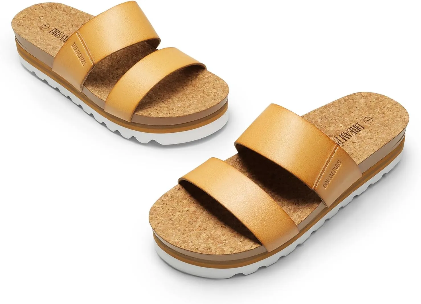 DREAM PAIRS Women's Platform Wedge Sandals with Arch Support, Comfortable Beach Slip-on Flat Sandals, Casual 2-Strap Cork Cushion Slides for Women