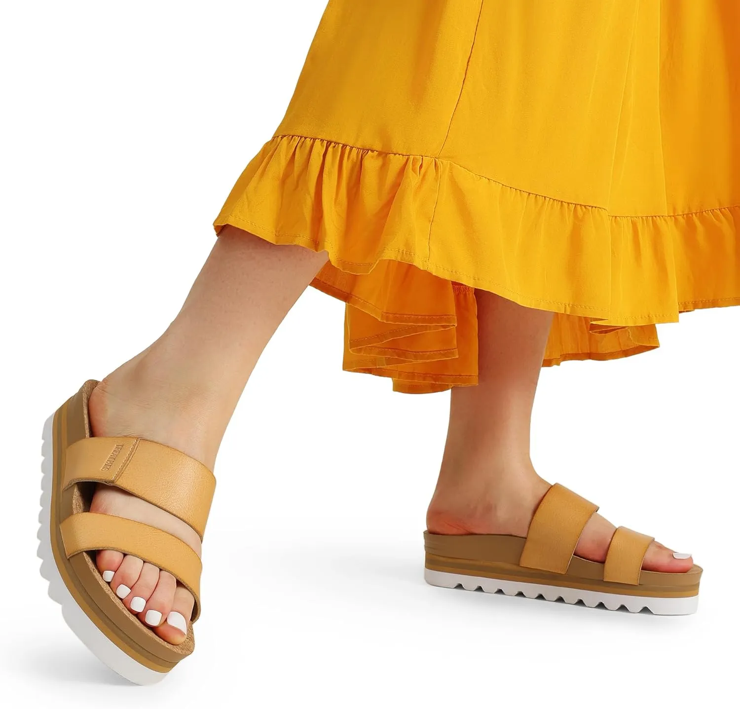 DREAM PAIRS Women's Platform Wedge Sandals with Arch Support, Comfortable Beach Slip-on Flat Sandals, Casual 2-Strap Cork Cushion Slides for Women