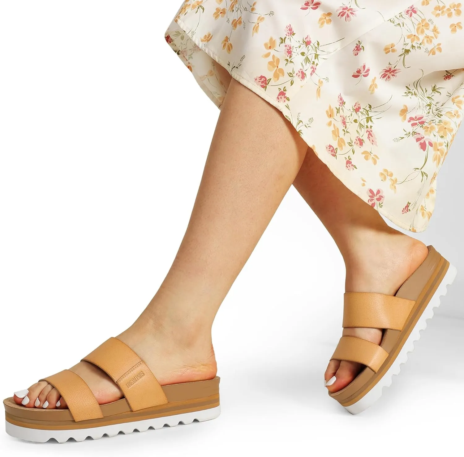 DREAM PAIRS Women's Platform Wedge Sandals with Arch Support, Comfortable Beach Slip-on Flat Sandals, Casual 2-Strap Cork Cushion Slides for Women