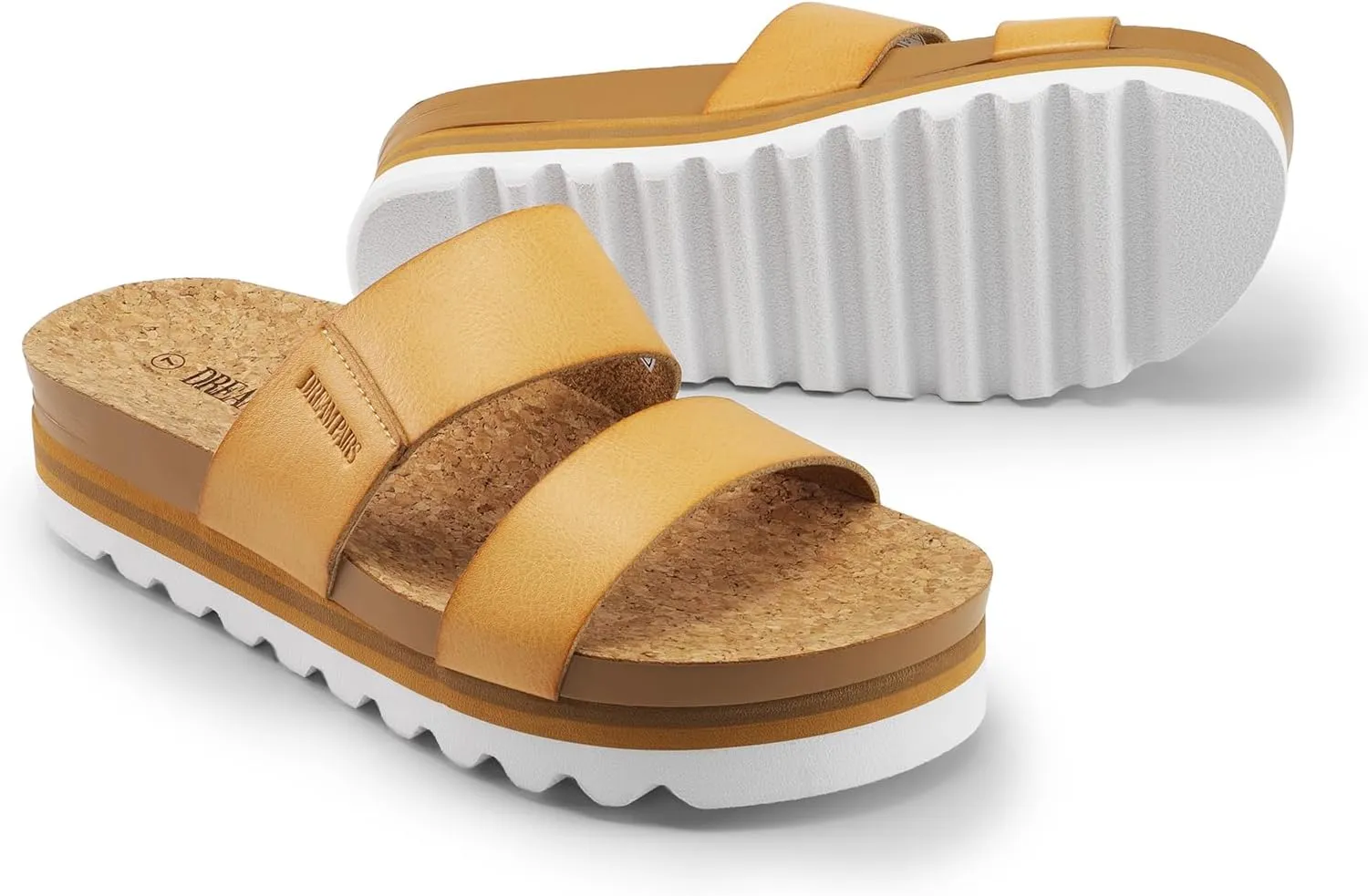DREAM PAIRS Women's Platform Wedge Sandals with Arch Support, Comfortable Beach Slip-on Flat Sandals, Casual 2-Strap Cork Cushion Slides for Women