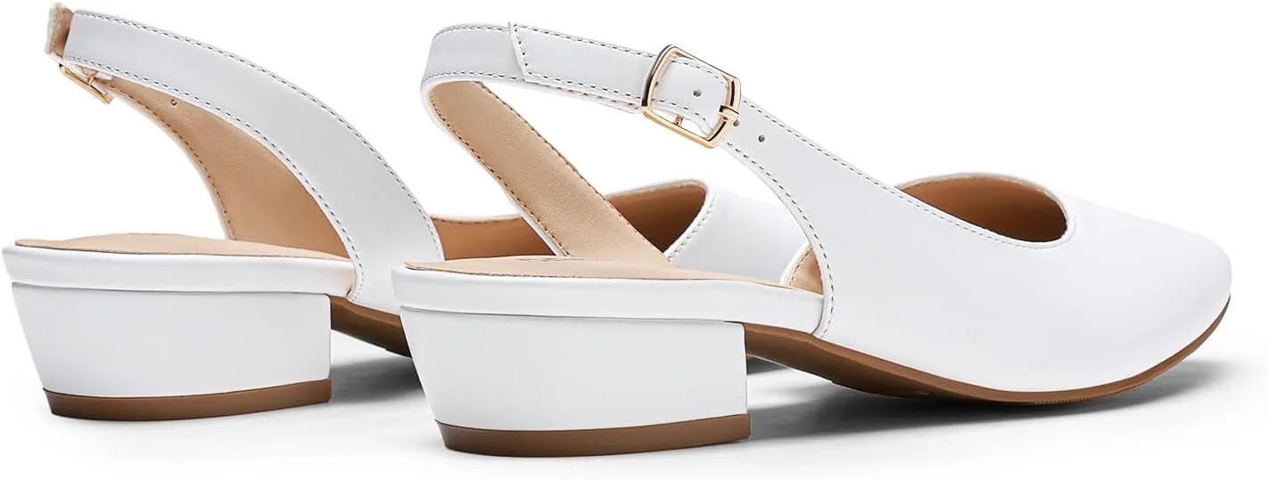 DREAM PAIRS Womens Slingback Kitten Low Block Heels Closed Pointed Toe Ankle Strap Elegant Dressy Pumps Wedding Party Dress Shoes for Women