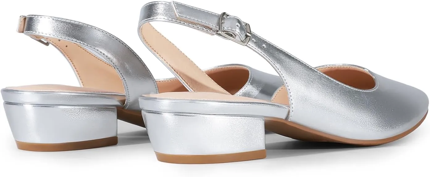 DREAM PAIRS Womens Slingback Kitten Low Block Heels Closed Pointed Toe Ankle Strap Elegant Dressy Pumps Wedding Party Dress Shoes for Women