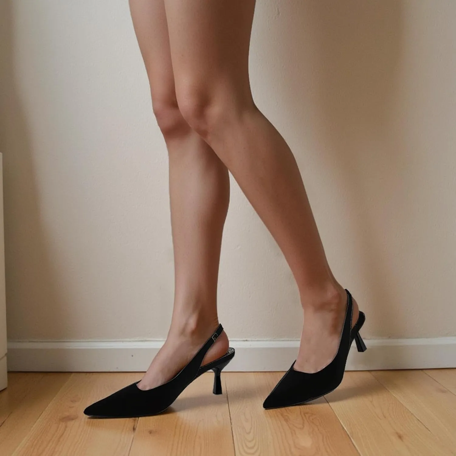 DREAMCIA Women's Pumps Slingback Heels Pointed Toe Sling Back Kitten Heels Women Metallic Slingback Pumps Bride Dresses Wedding Shoes